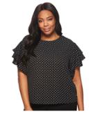 Vince Camuto Specialty Size Plus Size Tiered Ruffle Sleeve Poetic Dots Blouse (rich Black) Women's Blouse