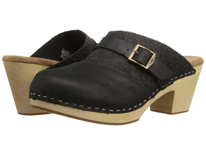 Toms Elisa Clog Sandal (black Leather) Women's Clog Shoes