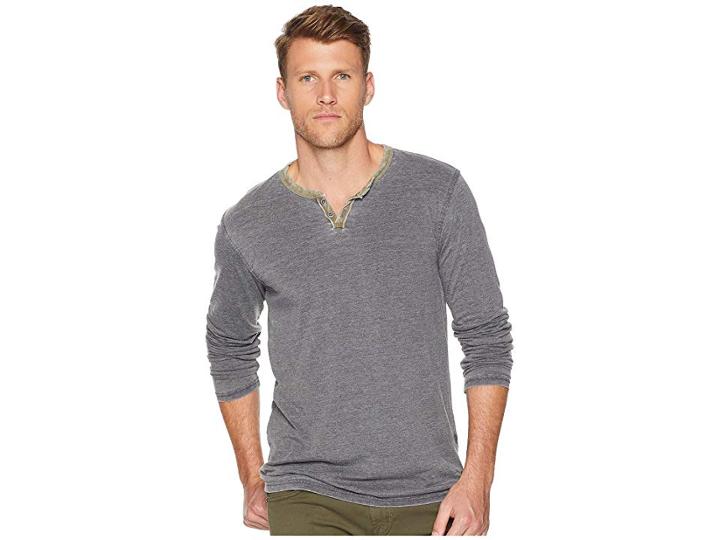 Lucky Brand Color Block Burnout Notch Neck Tee (jet Black/dark Olive) Men's T Shirt