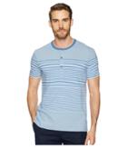 Calvin Klein Jeans Short Sleeve Striped Henley (bright Blue Heather) Men's Short Sleeve Knit
