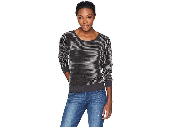 Life Is Good Printed Stripe Supreme Scoop Pullover (night Black) Women's Sweatshirt