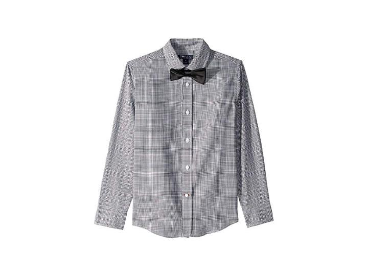 Tommy Hilfiger Kids Stretch Houndstooth Plaid Shirt W/ Bowtie (big Kids) (black) Boy's Clothing