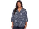 Nydj Plus Size Plus Size Pintuck Blouse (indigo Katazome Prussian Navy) Women's Blouse