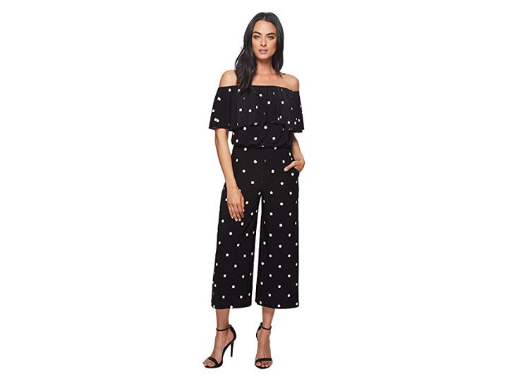 Lauren Ralph Lauren Ofeliana Park Dot Dress (black/colonial Cream) Women's Jumpsuit & Rompers One Piece