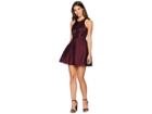 Halston Heritage Sleeveless High Neck Satin Stripe Dress (syrah) Women's Dress
