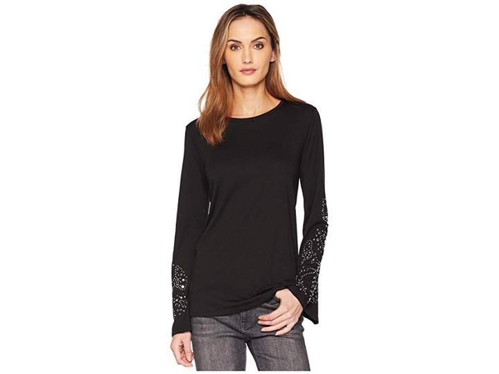 Michael Michael Kors Bell Sleeve Embellished Top (black) Women's Clothing