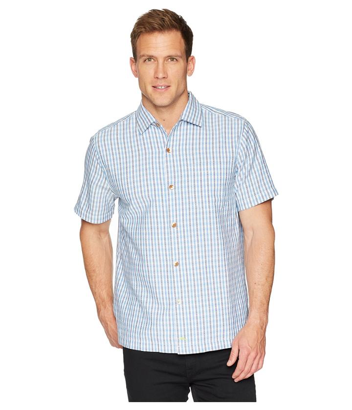 Tommy Bahama Casa Check Camp Shirt (blue Spark) Men's Clothing