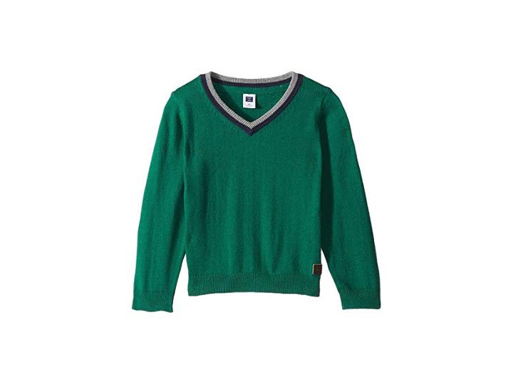 Janie And Jack Stripe Collar V-neck Sweater (toddler/little Kids/big Kids) (green) Boy's Sweater