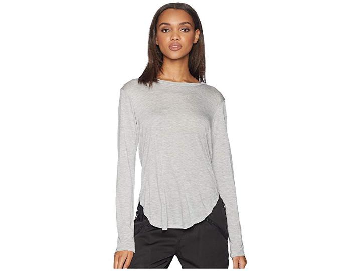Lna Drapey Modal Long Sleeve Curved Crew (heather Grey) Women's Clothing