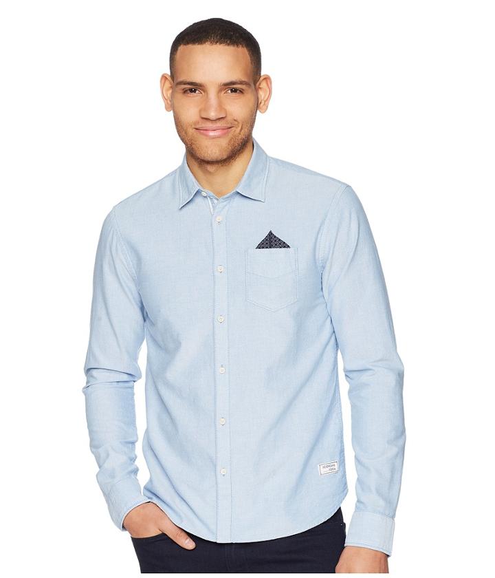 Scotch & Soda Oxford Shirt With Chest Pocket And Detachable Pocket Square (blue) Men's Short Sleeve Button Up