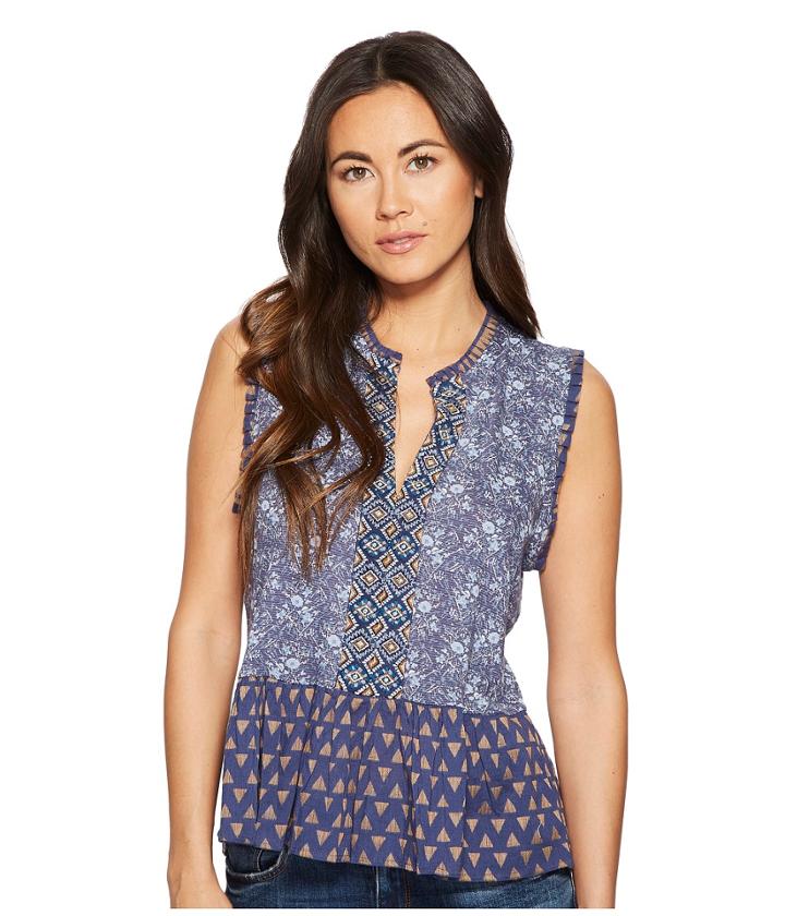 Lucky Brand Mix Print Peplum Top (blue Multi) Women's Sleeveless