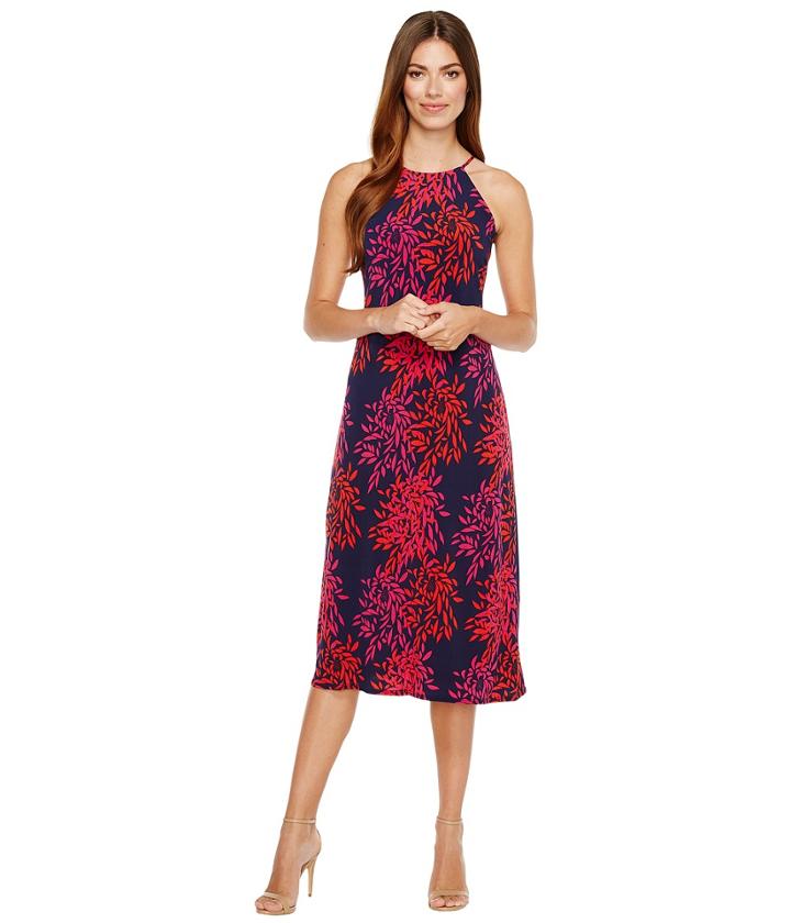 Taylor Fern Print Jersey Midi Dress (navy/fuchsia) Women's Dress
