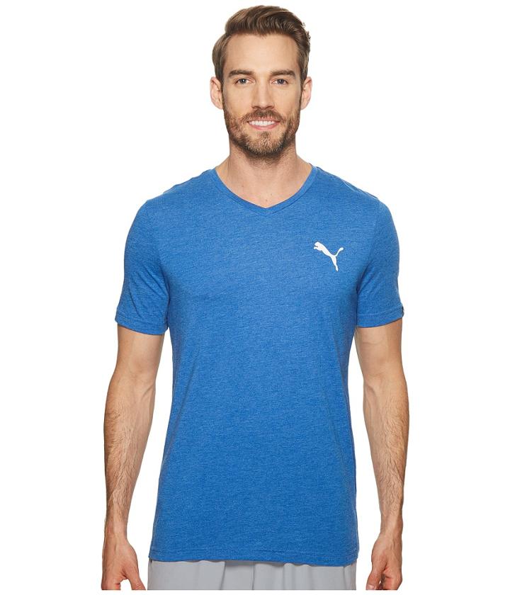 Puma Iconic V-neck Tee (turkish Sea Heather/white) Men's T Shirt