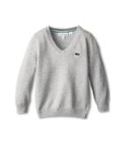Lacoste Kids Solid V-neck Sweater (toddler/little Kids/big Kids) (grey Chine/jet Blue/white/jungle Green) Boy's Sweater