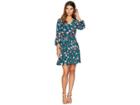 Miss Me Printed Faux Wrap Dress (teal Green) Women's Dress