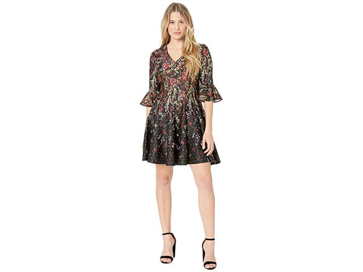Gabby Skye Seam Down Fit N Flare Scuba Dress (black/cranberry) Women's Dress