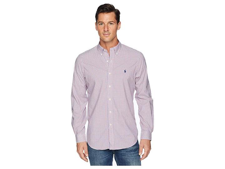 Polo Ralph Lauren Button Down Poplin Sport Shirt In Classic Fit (red/blue Multi) Men's Clothing