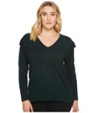 Calvin Klein Plus Plus Size V-neck Sweater W/ Ruffle (malachite) Women's Sweater