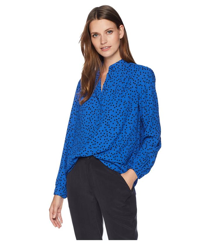 Anne Klein Long Sleeve High-low Blouse (cezanne Blue/black) Women's Blouse