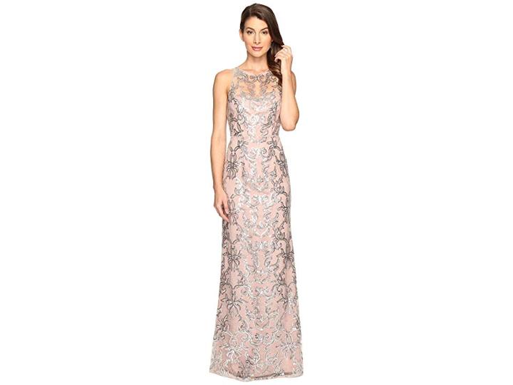 Adrianna Papell Sequin Lace Sleeveless Halter Gown (blush/silver) Women's Dress