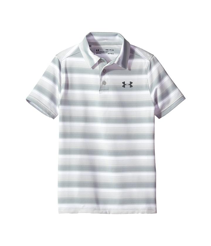 Under Armour Kids Playoff Stripe Polo (big Kids) (white/overcast Gray/rhino Gray) Boy's Clothing