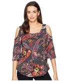 Eci Cold Shoulder 3/4 Sleeve Top (black/red) Women's Clothing