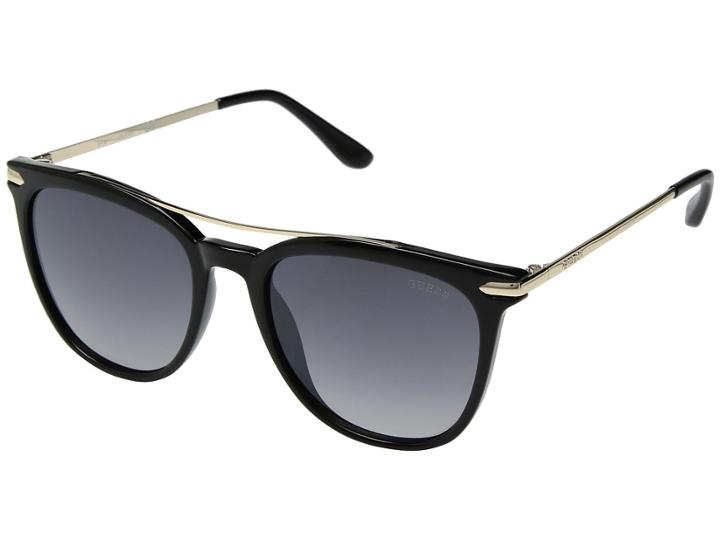 Guess Gf6062 (shiny Black With Gold/smoke Gradient With Light Flash Lens) Fashion Sunglasses