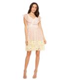 Donna Morgan Ruffle V-neck Lace Dress (pink/yellow Multi) Women's Dress