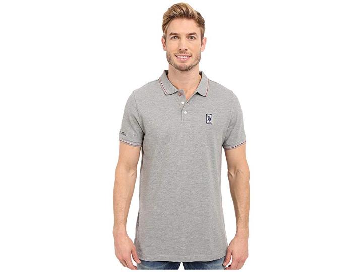 U.s. Polo Assn. Solid Pique Polo Shirt W/ Color Tipped Collar Cuffs (heather Grey) Men's Short Sleeve Pullover