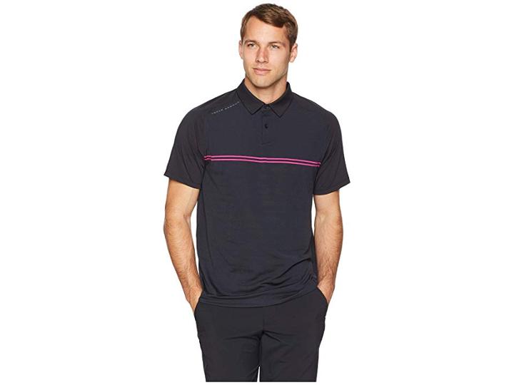 Under Armour Golf Threadborne Calibrate Polo (black/tropic Pink) Men's Clothing