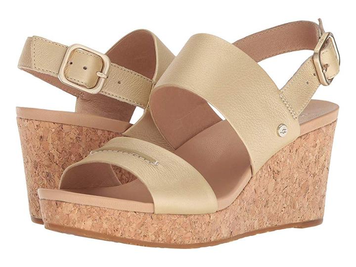 Ugg Elena Ii Metallic (soft Gold) Women's Wedge Shoes