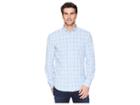 Bugatchi Shaped Fit Performance Plaid Woven Shirt (sky) Men's Long Sleeve Pullover