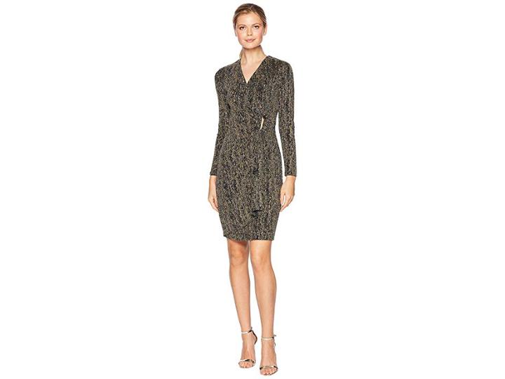 Calvin Klein Metallic Faux Wrap Dress (black/gold) Women's Dress
