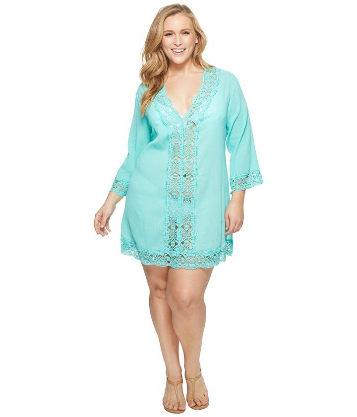 La Blanca Plus Size Island V-neck Tunic Cover-up (seafoam) Women's Swimwear
