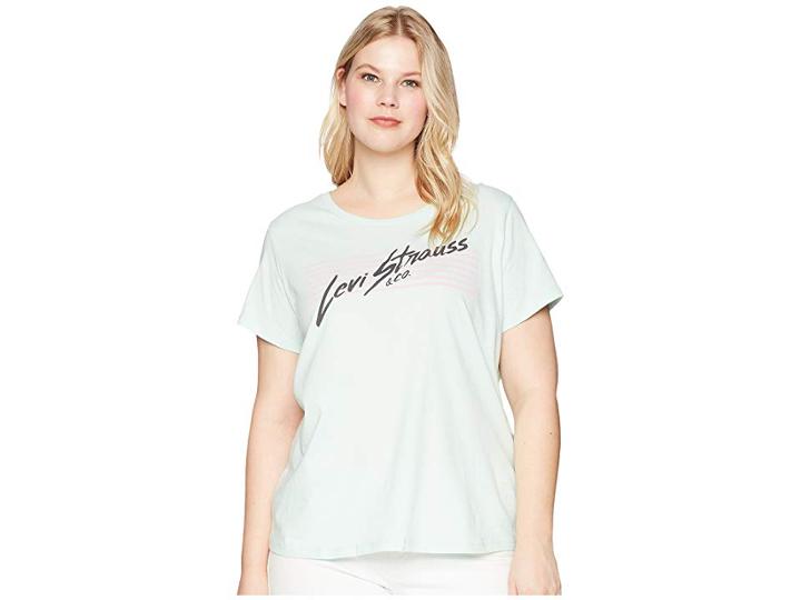 Levi's(r) Plus Perfect Tee W/o Pocket (stripes Dusty Aqua) Women's T Shirt
