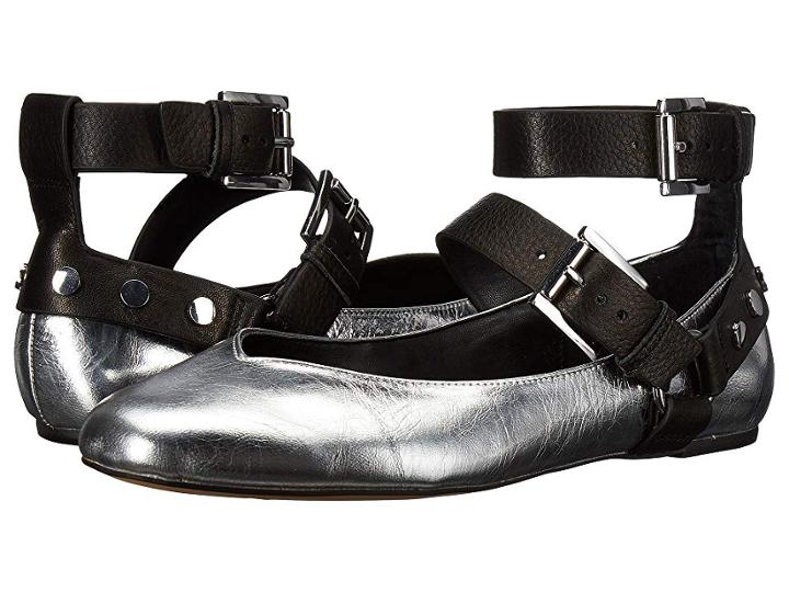 Rebecca Minkoff Vivica (silver Lack Distressed Metallic Leatherlamba) Women's Flat Shoes