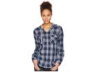 Columbia Collegiate Times Twotm Hooded Long Sleeve Shirt (nc/collegiate Navy Check) Women's Long Sleeve Button Up