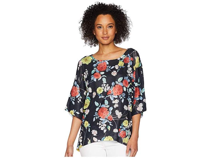 Nally & Millie Black Floral Print Dolman Top (multi) Women's Clothing