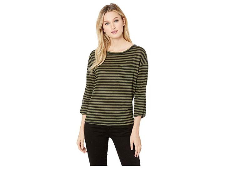 Sanctuary Emmett One-pocket Stripe Linen Tee (peace Green/black Stripe) Women's T Shirt