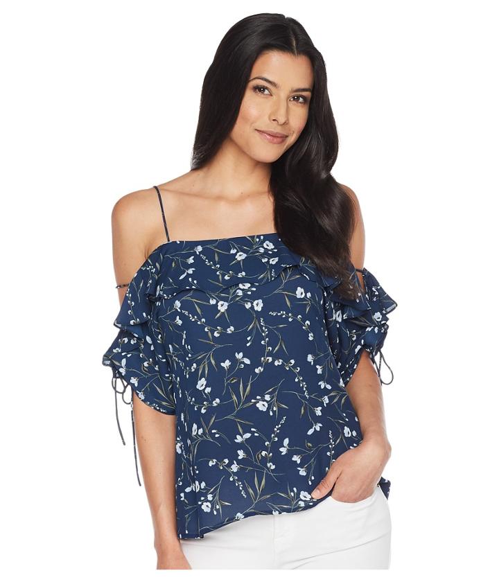 Cece Off The Shoulder Graceful Floral Blouse (naval Navy) Women's Blouse