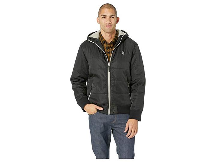 U.s. Polo Assn. Rib Cuff Hooded Jacket (black) Men's Coat