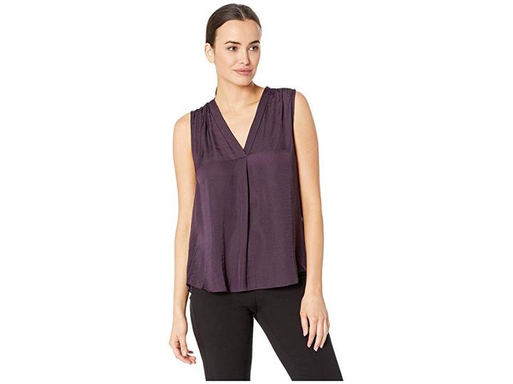 Vince Camuto Sleeveless V-neck Rumple Blouse (gilded Plum) Women's Blouse