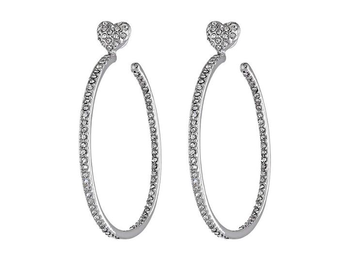 Betsey Johnson Hoop Crystal Heart Gold Medium Hoop Earrings (crystal/silver) Earring