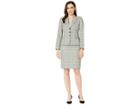 Tahari By Asl Plaid Peak Lapel Jacket Skirt Suit (grey/sunflower) Women's Suits Sets