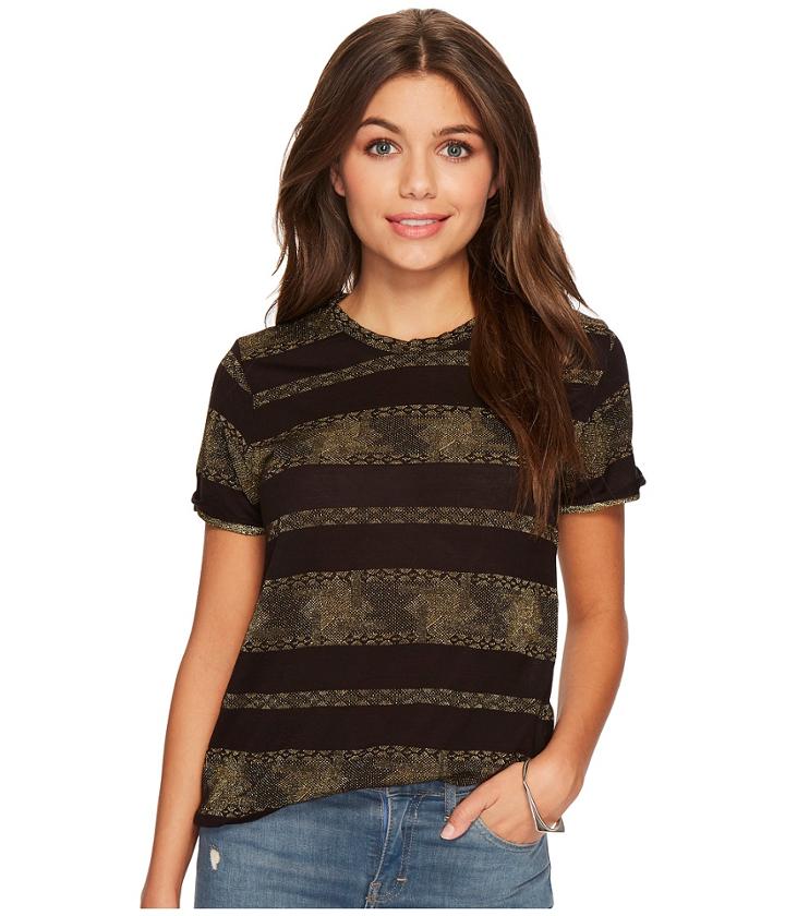 Lucky Brand Metallic Stripe Tee (black/golden) Women's T Shirt