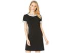 Betsey Johnson Scuba Crepe Dress With Pearl Trim (black) Women's Dress