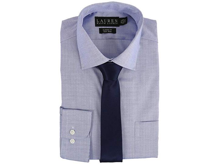 Lauren Ralph Lauren Pinpoint Spread Collar Classic Button Down Shirt (blue) Men's Long Sleeve Button Up