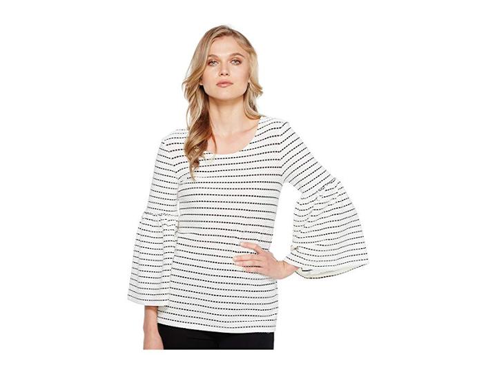 Calvin Klein Dot Textured Bell Sleeve Top (soft White) Women's Clothing