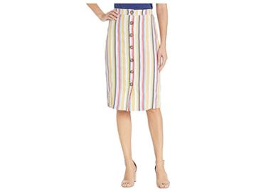 Eci Color Striped Button Down A-line Skirt (lilac/blue) Women's Skirt