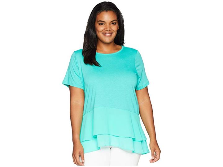 Michael Michael Kors Plus Size Solid Woven Double Hem Top (aqua) Women's Short Sleeve Knit